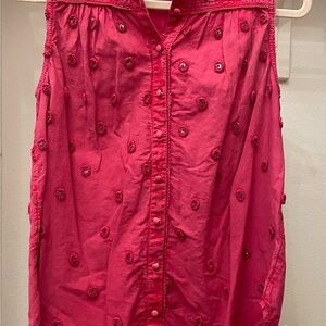 Anthropologie Pink Embroidered Sleeveless Top